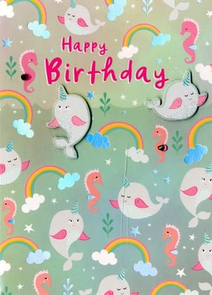 a birthday card with unicorns and seahorses on it