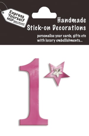 a package of handmade stick-on decorations with the number 1