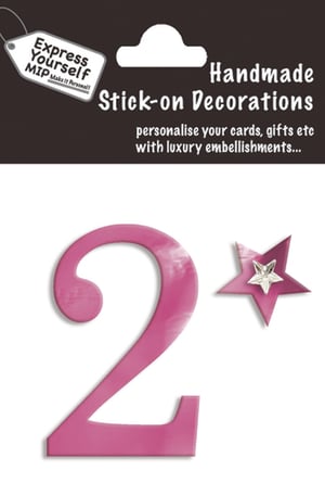 a package of handmade stick-on decorations with the number 2