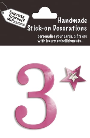a package of handmade stick-on decorations with the number 3