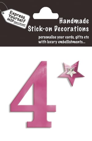 a package of handmade stick-on decorations with the number four