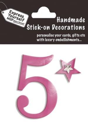 a package of handmade stick-on decorations with the number 5