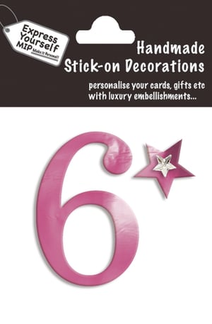a package of handmade stick-on decorations with the number 6