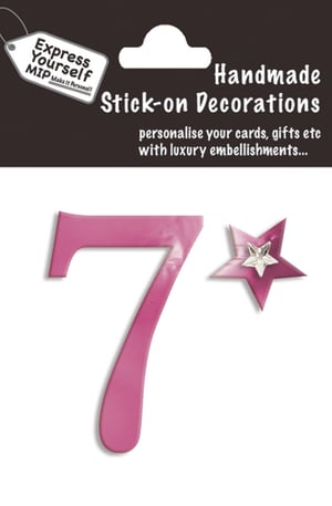 a package of handmade stick-on decorations with the number 7