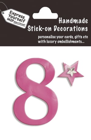 a package of handmade stick-on decorations with the number 8