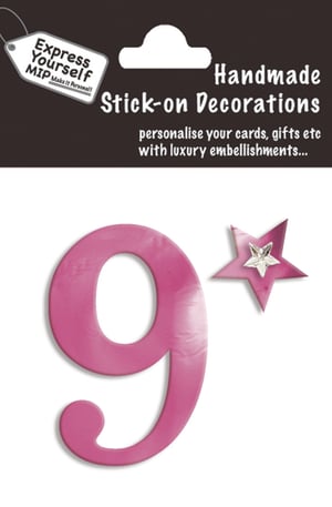 a package of handmade stick-on decorations with the number 9