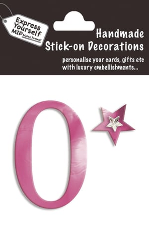 a package of handmade stick-on decorations with the number 0