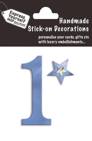 a package of handmade stick-on decorations with the number 1