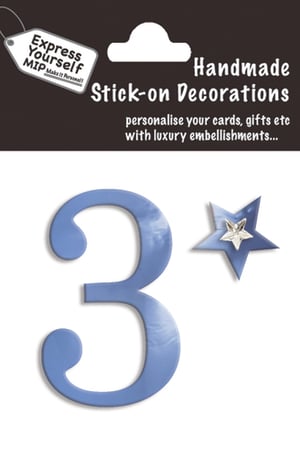 a package of handmade stick-on decorations with the number 3