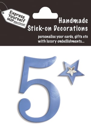 a package of handmade stick-on decorations with the number 5