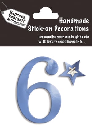 a package of handmade stick-on decorations with the number 6