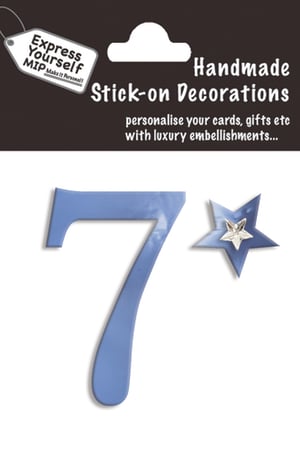 a package of handmade stick-on decorations with the number 7