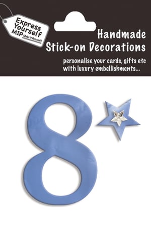 a package of handmade stick-on decorations with the number 8