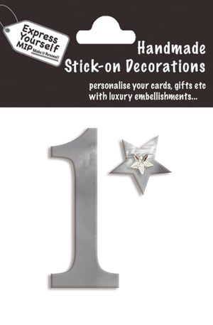 a package of handmade stick-on decorations with the number 1
