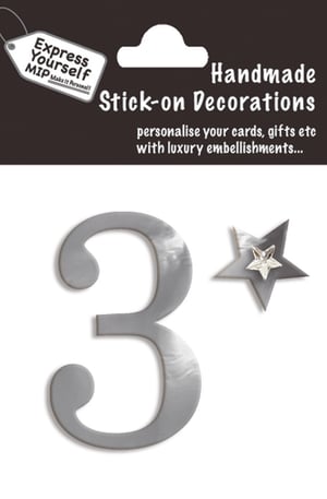 a package of handmade stick-on decorations with the number 3