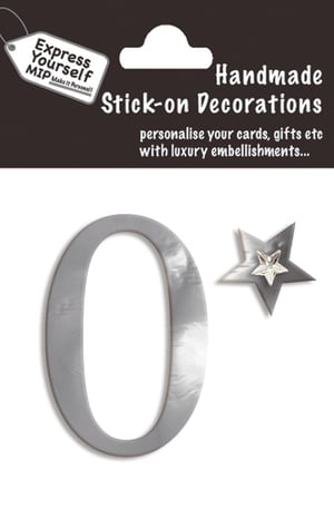 a package of handmade stick-on decorations with the number 0