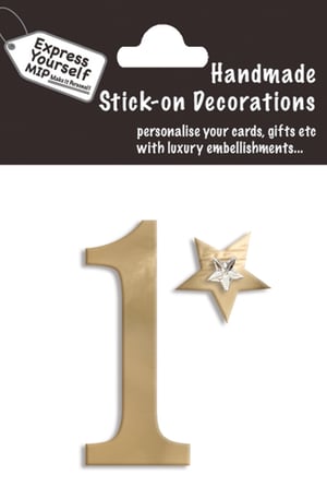 a package of handmade stick-on decorations with the number 1