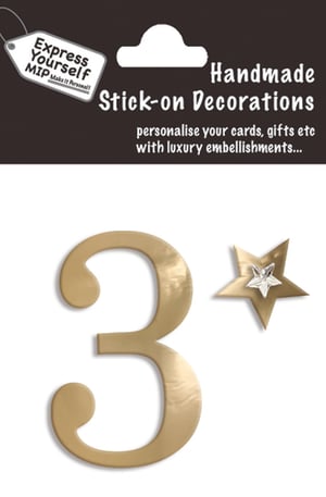a package of handmade stick-on decorations with the number 3