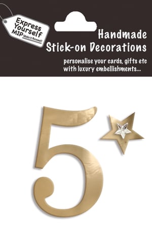 a package of handmade stick-on decorations with the number 5