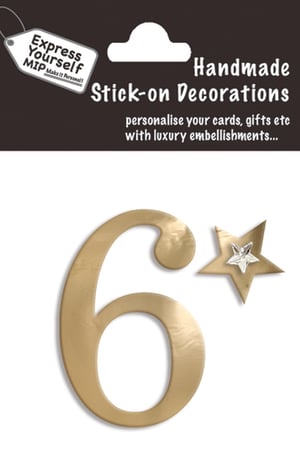 a package of handmade stick-on decorations with the number 6
