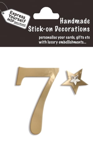 a package of handmade stick-on decorations with the number 7