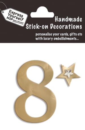 a package of handmade stick-on decorations with the number 8