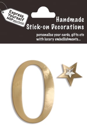 a package of handmade stick-on decorations with the number 0