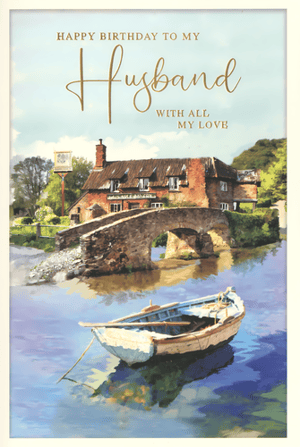 Celebrate his special day with our beautiful 'Husband' birthday card from Simon Elvin. This charming design features a tranquil, painterly scene of a traditional riverside inn, a quaint stone bridge, and a peaceful rowing boat on shimmering water. The heartfelt message, 'HAPPY BIRTHDAY TO MY Husband WITH ALL MY LOVE', is elegantly presented, making it the perfect way to express affection.
Crafted with care, this card offers a truly lovely sentiment for any husband. Ideal for retailers looking to offer high-quality, visually appealing birthday cards. Available in convenient packs of 6, ensuring you're well-stocked for your customers.