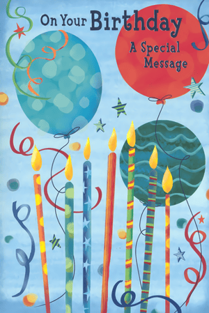 Add a splash of colour to your greeting card range with this delightful 'Open Birthday Male' card from Simon Elvin. This vibrant design features an array of cheerful balloons, twinkling stars, and six beautifully lit candles, all set against a bright blue background. The lively mix of blues, reds, greens, and oranges creates an inviting and festive feel, making it a wonderful choice for any male recipient. Its 'open' nature means it's perfect for all ages, offering broad appeal to your customers. Each wholesale pack contains 6 of these charming cards, ensuring you're well-stocked for every celebration.