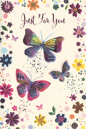 Brighten someone's day with this enchanting 'Just For You' card from Simon Elvin. Adorned with three magnificent butterflies, each boasting intricate patterns and a kaleidoscope of colours, this card is a true visual delight. A charming border of delicate flowers, leaves, and shimmering confetti frames the heartfelt message.
Blank inside, it offers ample space for a personal note, making it ideal for a variety of occasions. Perfect for celebrating the special women in your customers' lives, these 'Blank Female' cards are supplied in a convenient pack of 6, ready to add a touch of vibrant beauty to your greeting card selection.