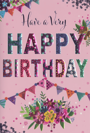 Brighten any birthday celebration with this delightful 'Open Birthday Female' card from Simon Elvin. Featuring a charming pink background, this card truly stands out with its vibrant, patterned, and embossed 'HAPPY BIRTHDAY' lettering.

Adorned with colourful bunting, delicate floral arrangements, and playful confetti details, it offers a wonderfully cheerful design perfect for any female recipient. The intricate textures and rich colours add a touch of premium quality, making it a joy to give and receive.

Supplied in a convenient pack of 6, this card is an essential addition to your greeting card selection, ready to bring smiles to customers' faces. Stock up on this beautiful design and ensure your shelves are always stocked with cards that impress.