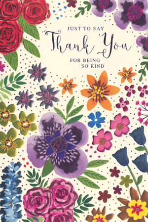 Thank You Card by Simon Elvin
Show your appreciation beautifully with this delightful "Thank You" card from Simon Elvin. Adorned with a vibrant tapestry of watercolour-style flowers in rich reds, purples, oranges, and pinks, this card is a true celebration of kindness. The cheerful floral design, set against a subtly dotted cream background, creates a warm and inviting feel. Its elegant script message, "JUST TO SAY Thank You FOR BEING SO KIND," conveys sincere gratitude for any occasion. Perfect for customers looking to express heartfelt thanks, this versatile card is sure to be a popular choice. Available in a convenient pack of 6, it's an essential addition to your greeting card display.
