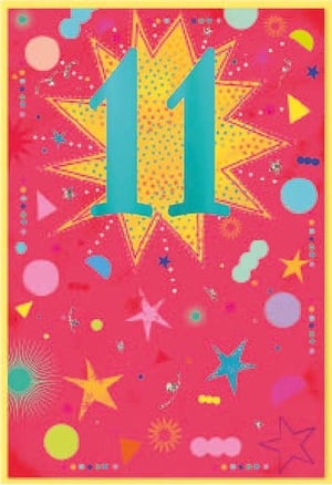 a colorful birthday card with the number 11 on a pink background .