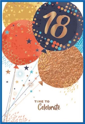 a birthday card with balloons and the number 18 on it