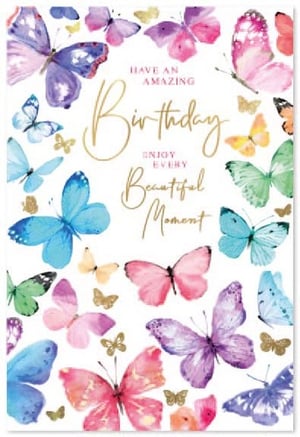 a birthday card with a bunch of butterflies on it