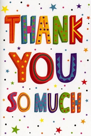 A thank-you card with a rainbow and sun on it.