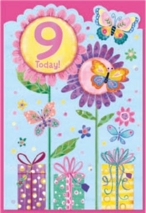 a birthday card for a girl that is 9 today