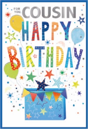 a birthday card for a cousin with balloons and stars