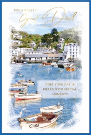 a greeting card for a great dad with boats in the water