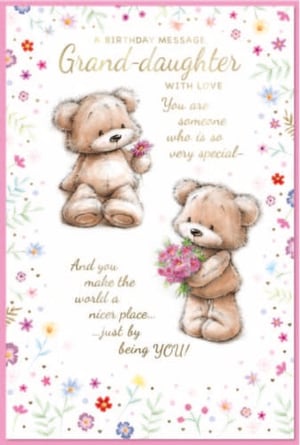 a birthday card for a granddaughter with two teddy bears