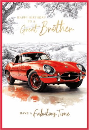 a birthday card for a great brother with a red sports car on it