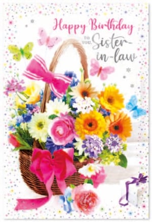 a birthday card for a sister in law with a basket of flowers