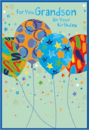 a birthday card for a grandson with balloons and stars