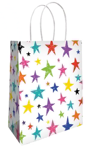 Add a burst of colour and fun to any celebration with these delightful 6 Treat Bags Stars from Simon Elvin. Each bag features a vibrant, eye-catching design of multi-coloured stars in various sizes, scattered across a crisp white background. The stars have a charming distressed texture, giving them a playful, hand-stamped feel.
Perfect for filling with party favours, sweets, or small gifts, these cheerful bags are ideal for birthdays, children's parties, or any festive occasion. Complete with sturdy white twisted paper handles, they're easy for little hands to carry. This convenient pack of 6 ensures you're ready for your next event. Brighten up your retail offering with these universally appealing treat bags!