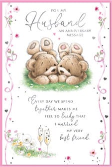 a husband anniversary card with two teddy bears on it