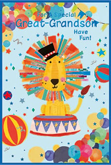 a birthday card for a great grandson with a lion wearing a top hat