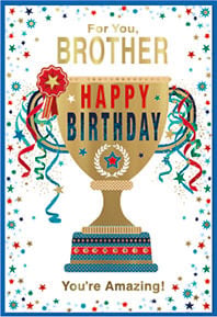 a birthday card for a brother with a trophy on it