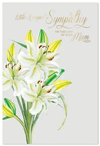 a sympathy card with a bunch of white flowers