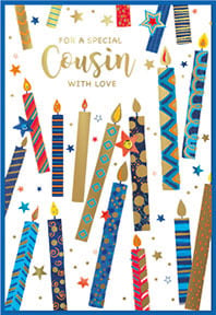 a birthday card for a special cousin with candles on it
