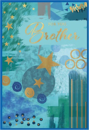 a blue and gold greeting card for a brother